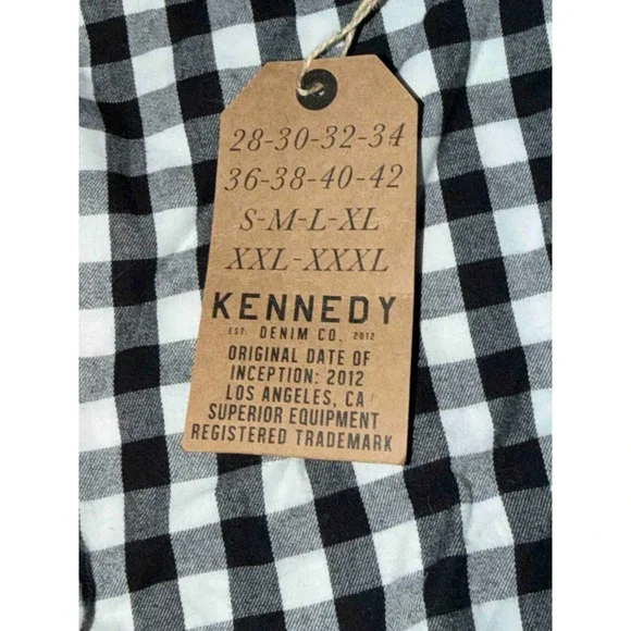 Kennedy Mfg Co Black White Gingham Check Plaid Long Sleeve Button Up Shirt Men L - Picture 4 of 8